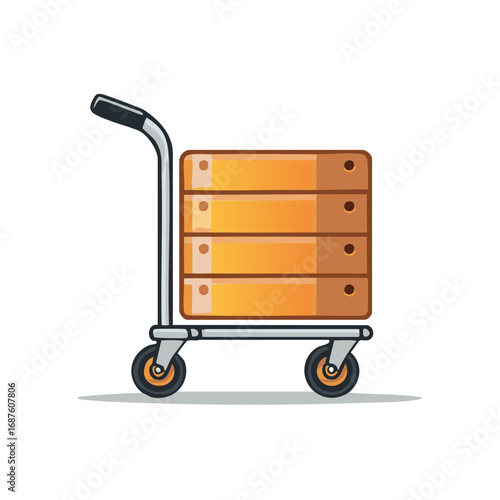 Hand truck cartoon with stacked boxes for transportation, shipping or storage on wheels illustration