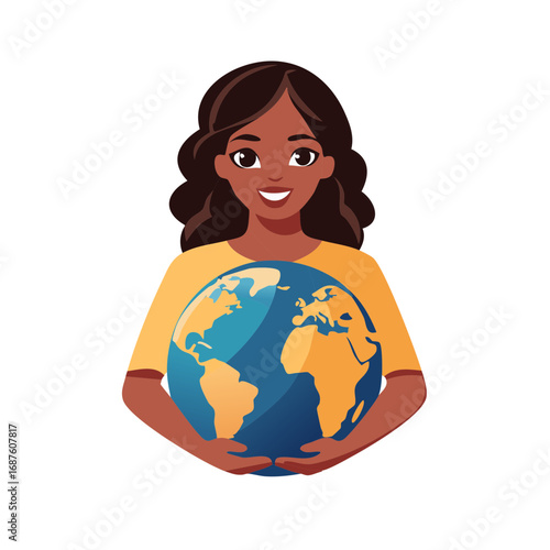 Woman holding globe, Earth in her hands, concept for environmental protection and saving planet