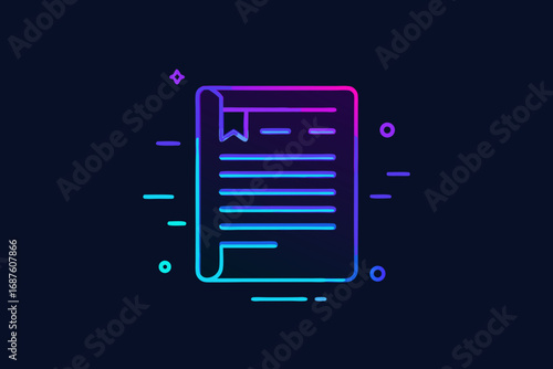 transaction receipt document glowing neon minimal line icon