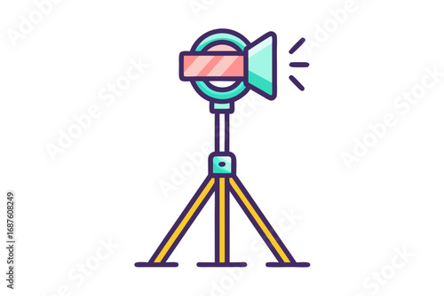 Studio spotlight icon glowing with tripod stand and shine