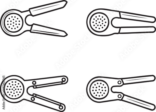 Set of Garlic press Outline vector illustration isolated On Transparent Background