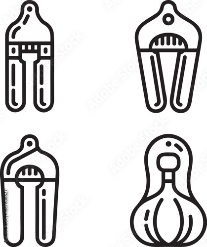Set of Garlic press Outline vector illustration isolated On Transparent Background