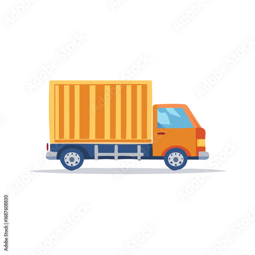 Cartoon Delivery Truck with Container. Vector Flat Illustration of Transporting Cargo.