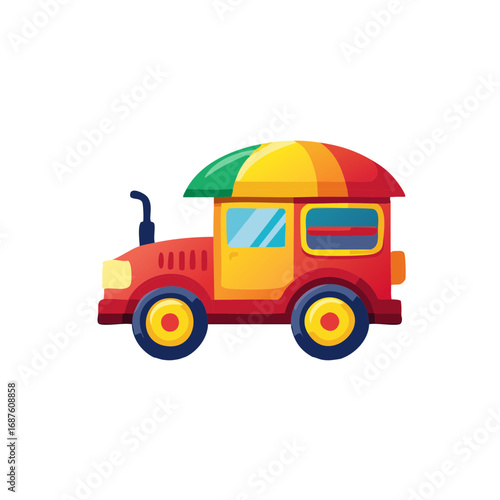 Brightly Colored Toy Truck with Rainbow Roof on White
