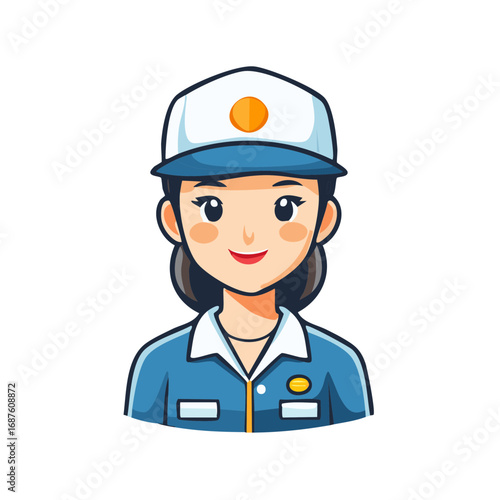 Smiling woman in blue uniform and white cap friendly female professional character design
