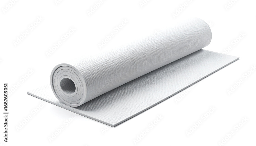 Fototapeta premium Rolled yoga mat lying on floor in studio lighting