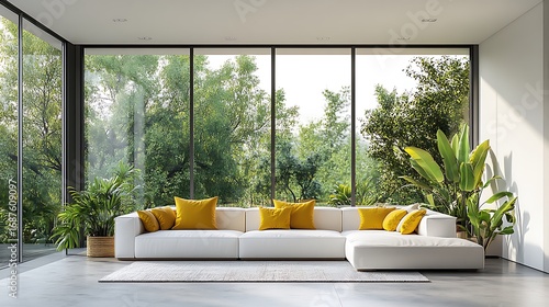 Beautiful Apartment, Sofa, Chair, Dining Table wall Mockup Interior design of modern living room