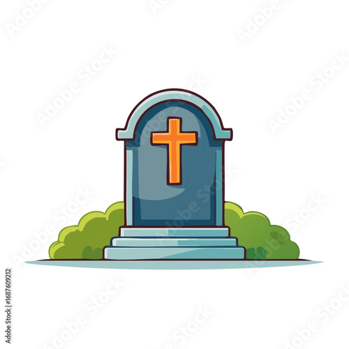 Cartoon illustration of a tombstone in a graveyard