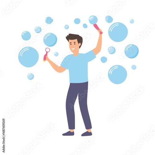 Wallpaper Mural Man blowing bubbles, playful cartoon illustration Torontodigital.ca