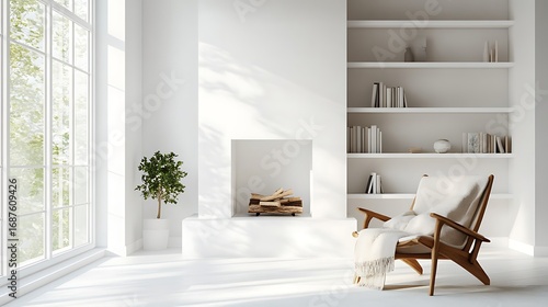 Beautiful Apartment, Sofa, Chair, Dining Table wall Mockup Interior design of modern living room