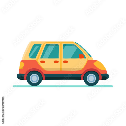 Cartoon style illustration of small car, perfect for transportation, design, and advertisement uses