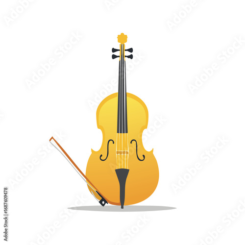 Gradient Gold Cello with Bow Illustration for String Orchestra Music