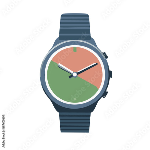 Modern Style Wristwatch with Color Block Face Timekeeping Accessory