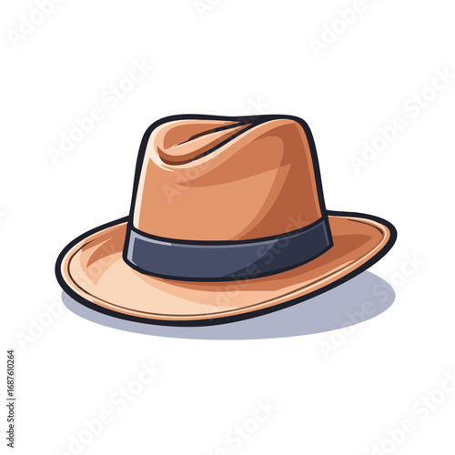 Cartoon Fedora Hat Illustration with Detailed Rim and Band. Classic Design