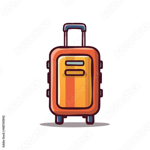 Orange wheeled luggage with retractable handle and ribbed front panel for travel and holidays