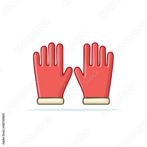 Cartoon Illustration of Two Red Gloves with Raised Fingers on a White Background