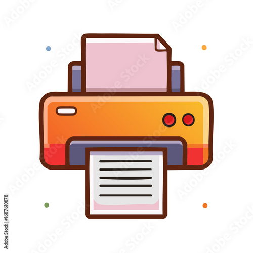 Cartoon illustration of a modern printer producing a document