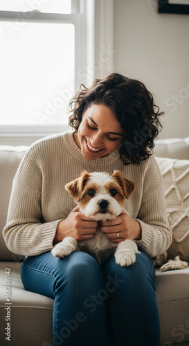 Smiling Person with Pet on Lap