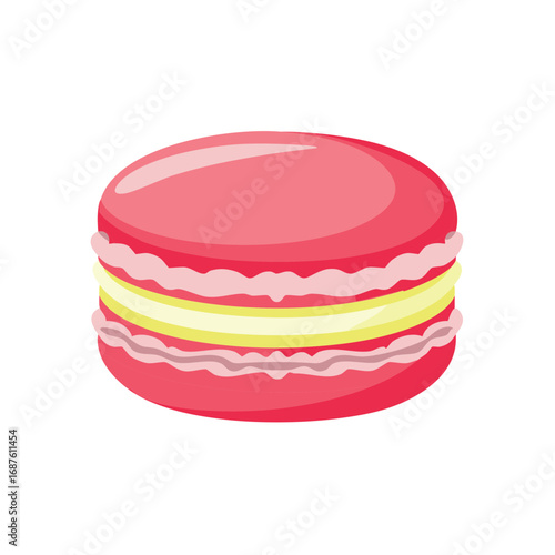 Pink French Macaron with Cream Filling Vector Illustration Isolated