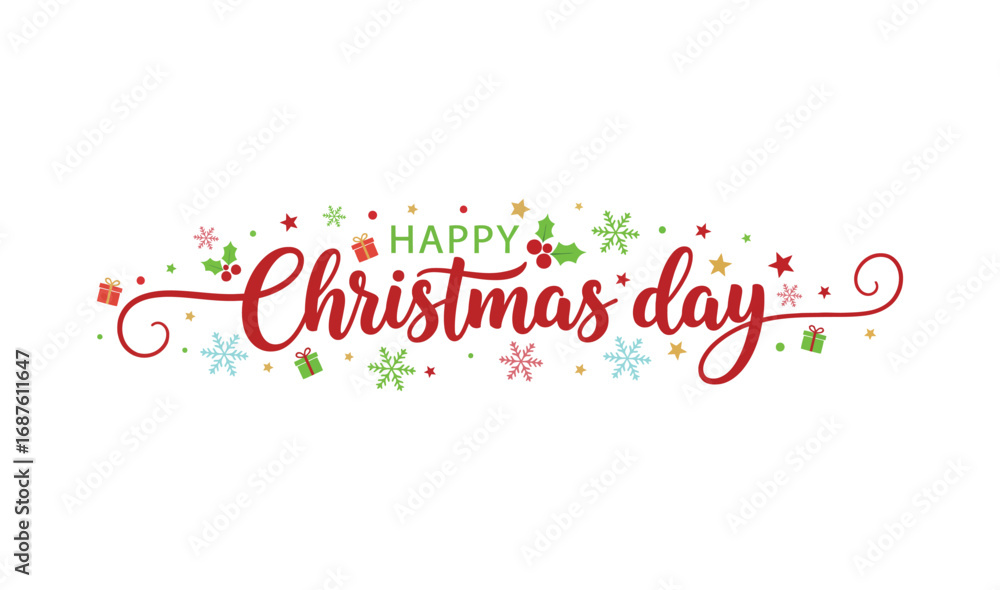 Fototapeta premium Happy Christmas day colorful calligraphy style typography vector illustration