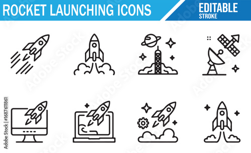 Editable Set of Space Launch Icons for Mission and Technology Visuals