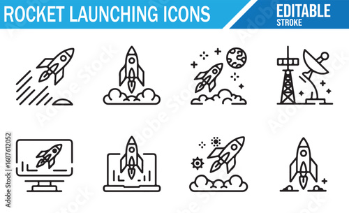 Rocket Launching Icons for Digital Projects on Space and Exploration