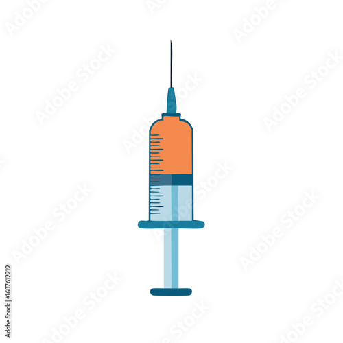 Medical syringe filled with orange liquid and needle for healthcare treatment