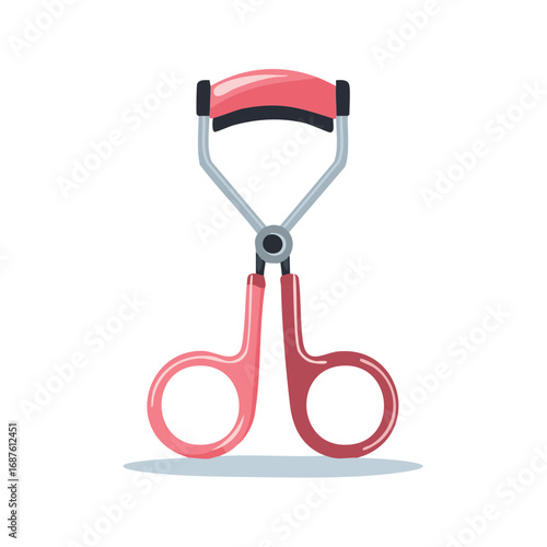 Stylish lash curler in pink and silver tones, beauty product, flat design illustration
