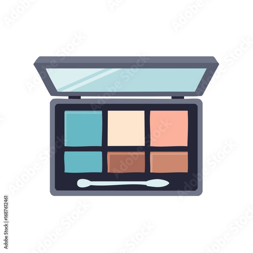 Open eyeshadow palette with applicator Cosmetic makeup beauty accessory tool