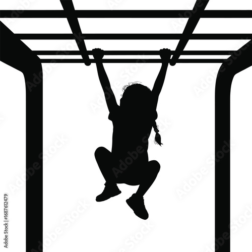 Silhouette of a Young Girl on Monkey Bars Playground Activity