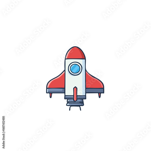 Cartoon Spaceship Launching Upward Ready for Outer Space Exploration