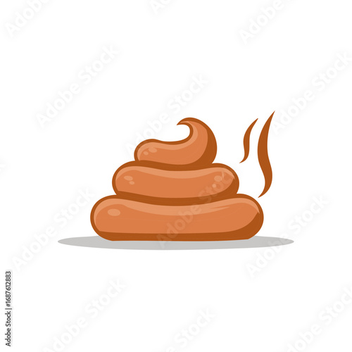 Brown cartoon poop pile icon with a glossy texture shadow and wavy odor lines