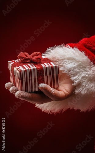 Holiday Gift Presented by a Hand Dressed in Festive Red and White During the ...