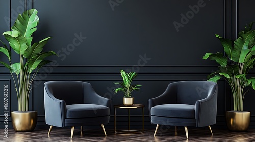 Beautiful Apartment, Sofa, Chair, Dining Table wall Mockup Interior design of modern living room