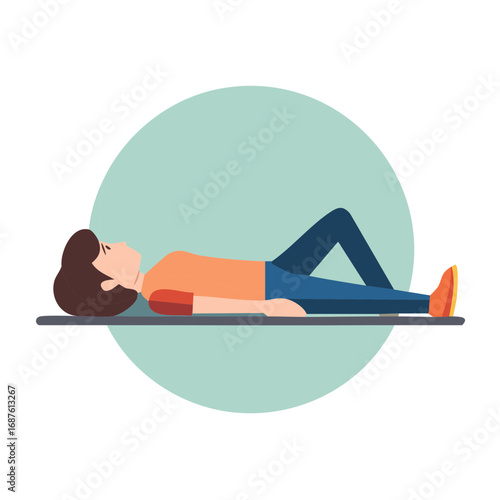 Person lying down on back with knees bent, resting or relaxing, simple illustration