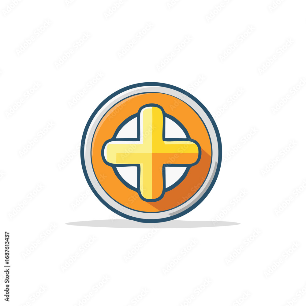 Obraz premium Vector illustration of a yellow plus symbol inside an orange circle button icon