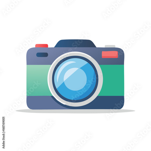 Retro Style Digital Camera with Blue Lens and Teal Accents