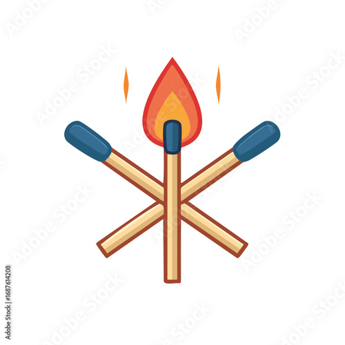 Stylized illustration of burning matches in a cross shape