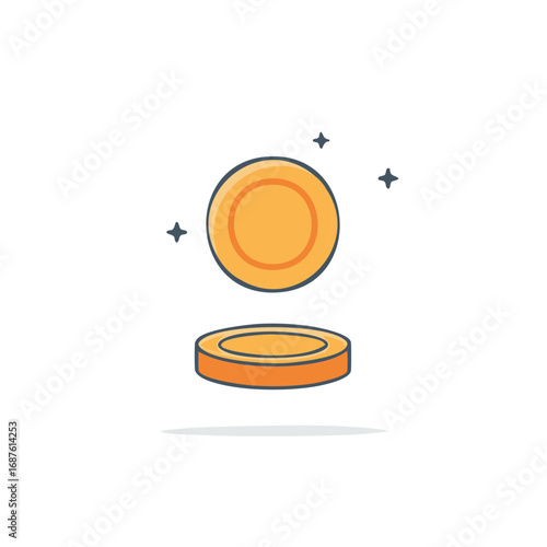 Floating Gold Coins with Shining Star Symbols Depicts Money and Wealth