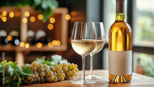 Enjoying a Sunset With White Wine and Soft Lighting in a Cozy Indoor Setting.