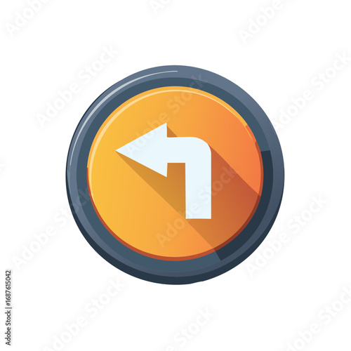 White arrow indicating a left turn on a circular orange button with a dark grey border