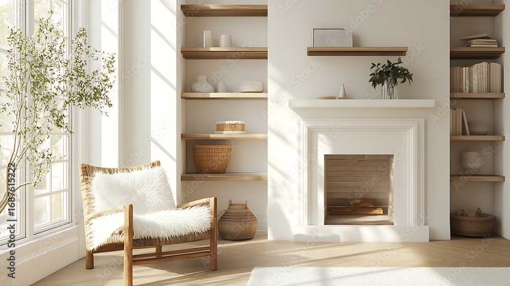 Fototapeta premium Beautiful Apartment, Sofa, Chair, Dining Table wall Mockup Interior design of modern living room