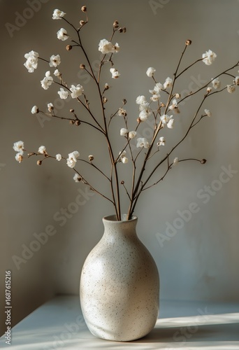Elegant Floral Arrangement in a Minimalist Vase on a Simple Table in Soft Light