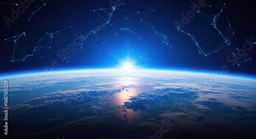 Sunrise over the Blue Planet from the vastness of space