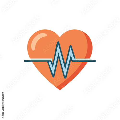 Heart with heartbeat line flat illustration representing medical health and wellness concepts
