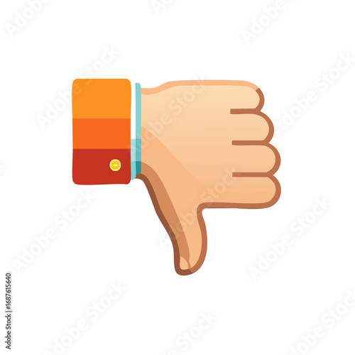 Vector illustration of a hand with a thumb down gesture expressing dislike or disapproval.