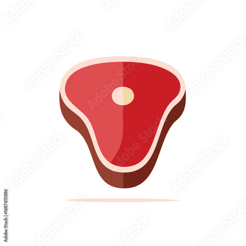 Isolated Flat Vector Graphic of Raw Red Steak with Fat on White Background