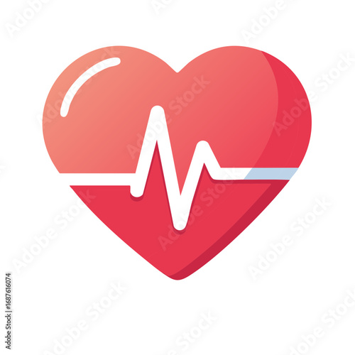 Red Heart with Heartbeat Line, Healthcare Concept Vector, Health Condition Monitoring, Medical Care Symbol