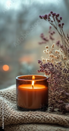 Warm Candlelight and Dried Flowers Create a Cozy Atmosphere in a Softly Lit R...