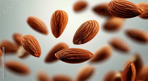 Almonds Floating in the Air With a Soft Background Emphasizing Their Texture ...